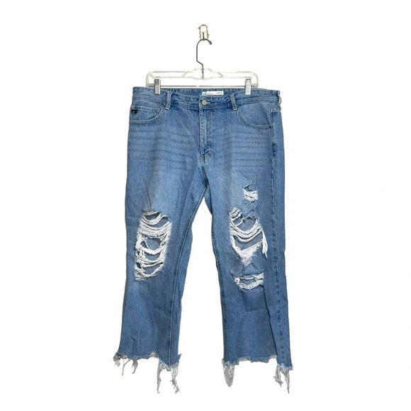 KanCan 100% Cotton Nonstretch Light Wash Ripped Straight Leg Jeans 32 Women’s - Picture 2 of 14